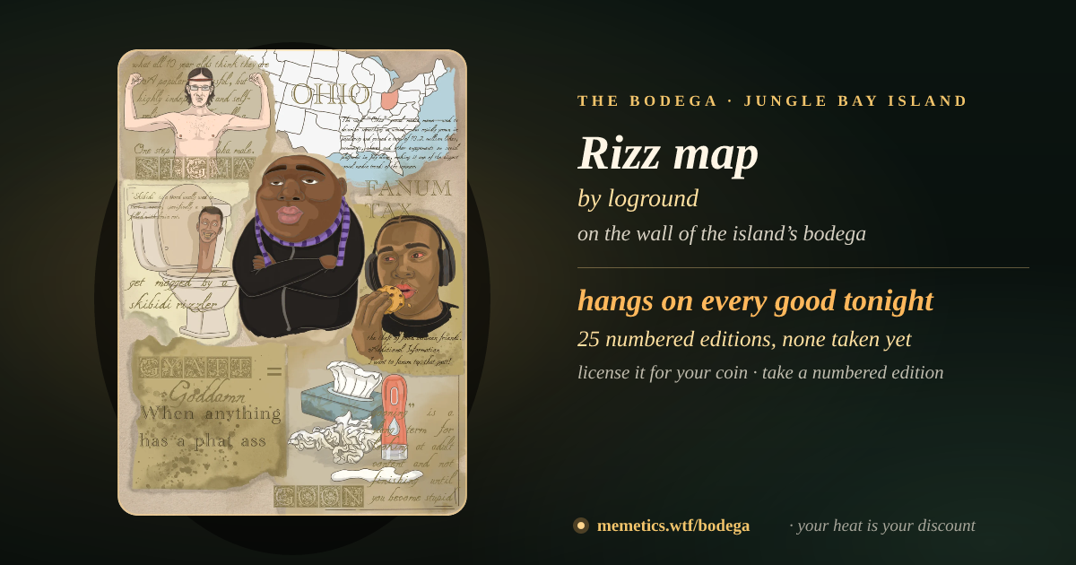Rizz map by loground · on the wall of the island’s bodega