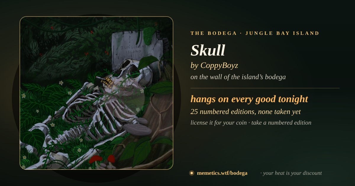 Skull by CoppyBoyz · on the wall of the island’s bodega