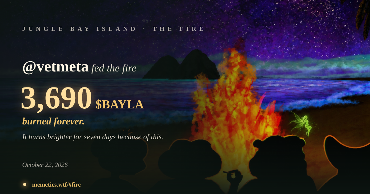 @vetmeta fed the fire 3,690 $BAYLA · Jungle Bay Island